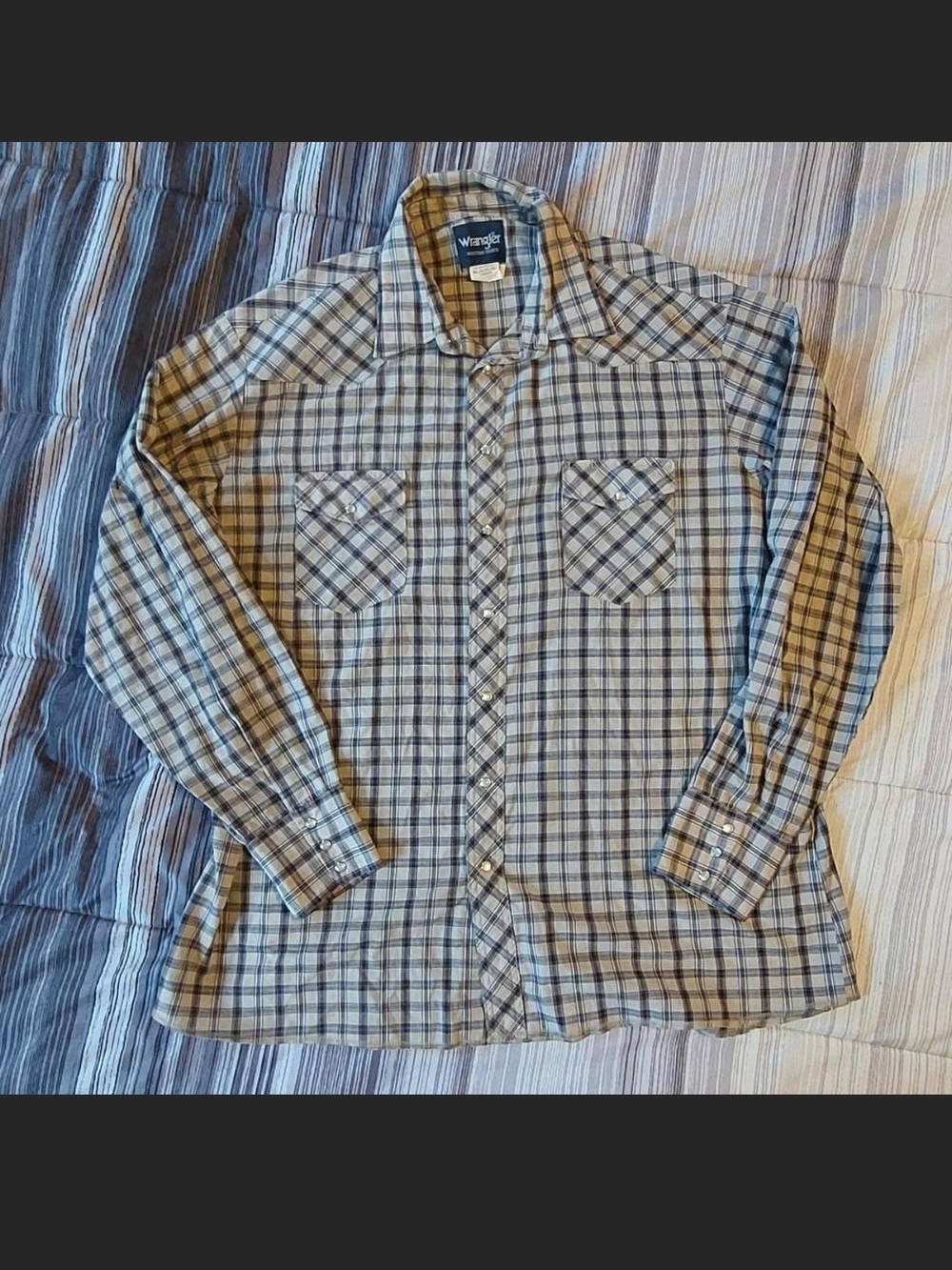 Vintage Wrangler Sport Western Plaid Pearl Snap Shirt Mens 2XT BlueGray LIKE NEW